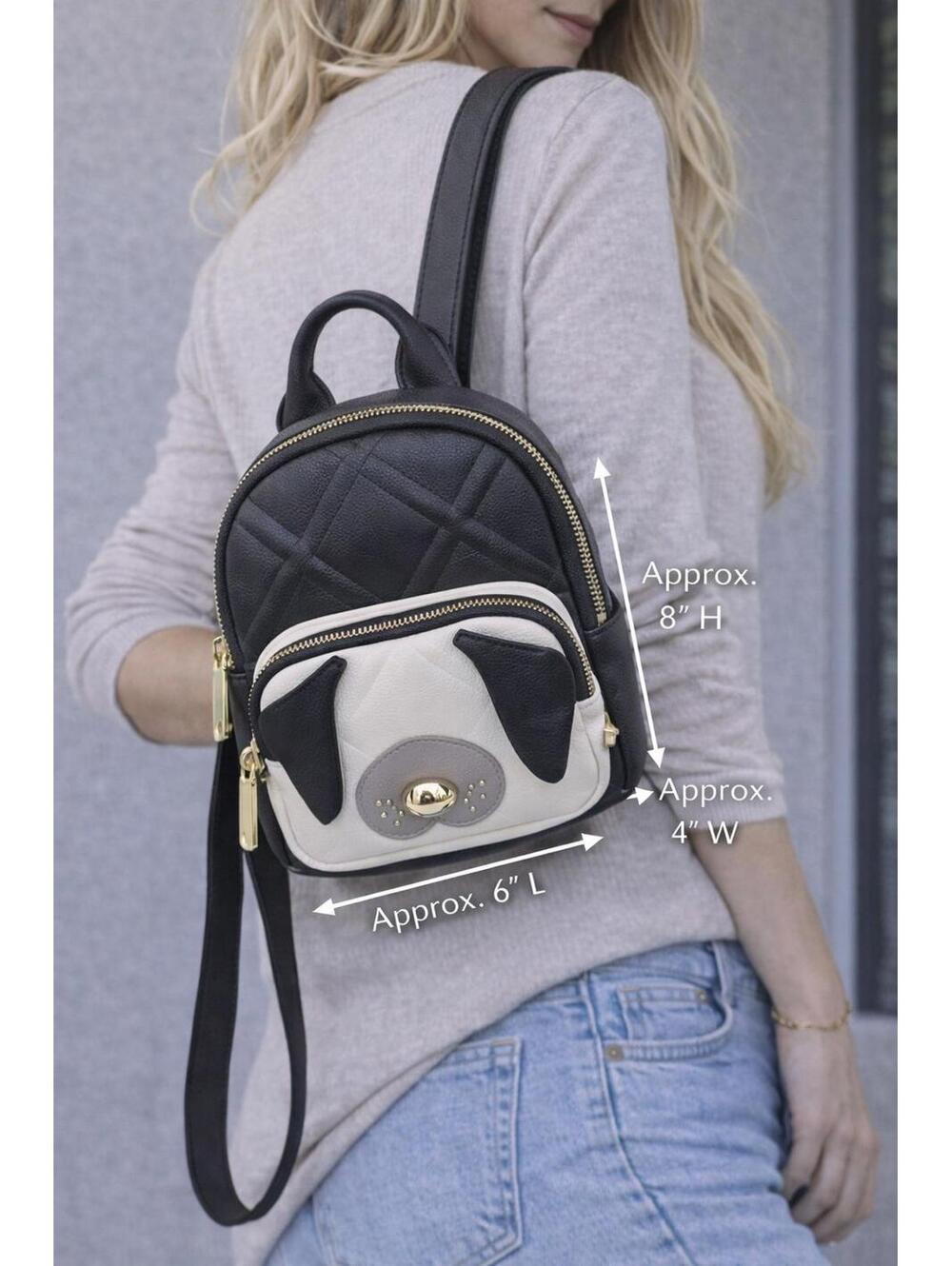 Betsey Johnson Black and White Puppy Dog Face Mini Backpack